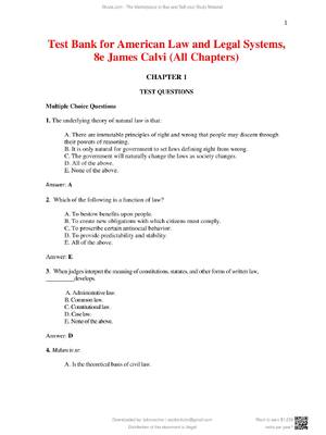 Preview of Test Bank For American Law and Legal Systems 8th Edition By James Calvi