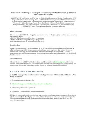 Preview of HESI LPN Medical-Surgical Nursing I & II Exam LPN/LVN Comprehensive Med-Surg Assessment |