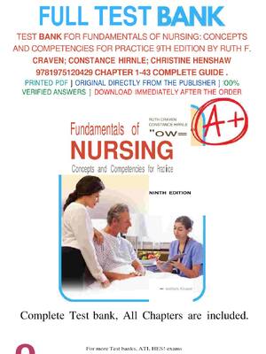 Preview image for TEST BANK for Fundamentals of Nursing: Concepts and Competencies for Practice 9th Edition by Ruth F Craven, Constance Hirnle, Christine Henshaw