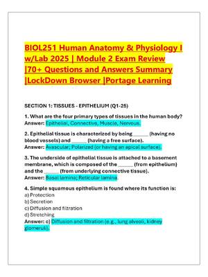 Preview of BIOL 251 Human Anatomy & Physiology I  w/Lab  Module 2 Exam Review  |70+ Questions and Ans