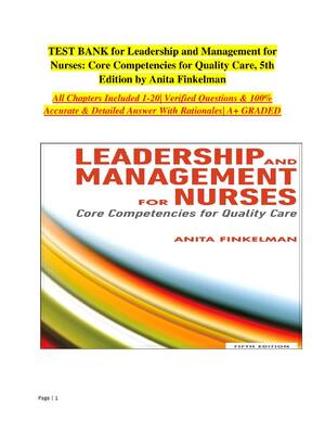 Preview of TEST BANK for Leadership and Management for Nurses: Core Competencies for Quality Care, 5t