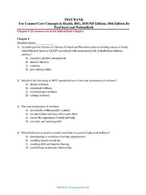 Preview of TEST BANK for Connect Core Concepts in Health, BIG, BOUND Edition, 18th Edition By Paul In