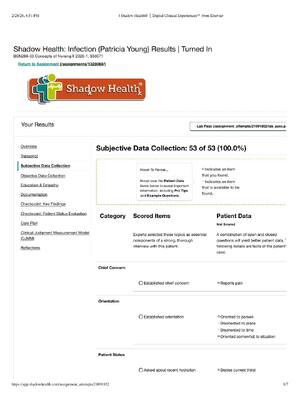 Preview image for Patricia Young Shadow Health: Infection  Results | Turned In BSN266-03 Concepts of Nursing II 2026-1.
