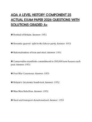 Preview of AQA A LEVEL HISTORY COMPONENT 2S ACTUAL EXAM PAPER 2026 QUESTIONS WITH SOLUTIONS GRADED A+