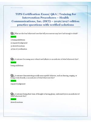 Preview of TIPS Certification Exam Q&A | Training for  Intervention Procedures – Health  Communicatio