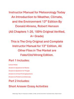 Instructor Manual Meteorology Today An Introduction to Weather, Climate, and the Environment 13th Edition By Donald Ahrens, Robert Henson