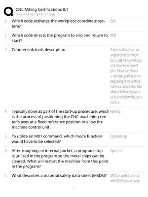 Preview of CNC Milling Certifications 8.1 / score 100% / 2025 update / NIMS exam prep study guide