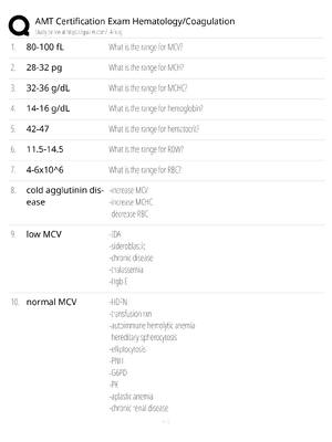 Preview of AMT Certification Exam Hematology Coagulation / score 100% / 2025 update / medical technol