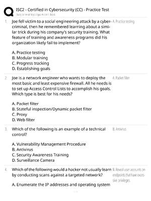 ISC2 Certified in Cybersecurity CC Practice Test / score 100% / 2025 update / exam prep test bank
