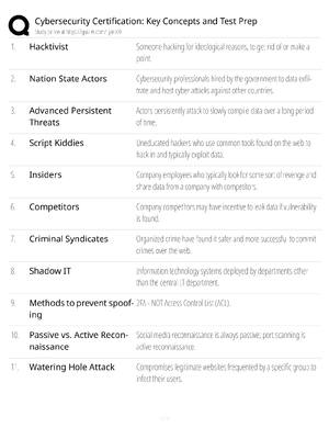 Cybersecurity Certification Key Concepts Test Prep / score 100% / 2025 update / exam study guide
