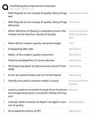 Preview of Certified Quality Improvement Associate / score 100% / 2025 update / CQIA exam prep study