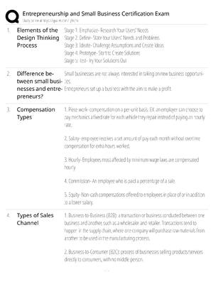 Entrepreneurship and Small Business Certification Exam / score 100% / 2025 update / ESB test bank study guide