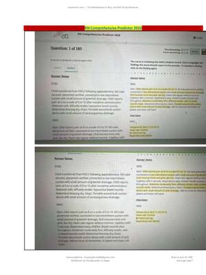 Preview of ATI RN Comprehensive Predictor 2026/2027 Question: 1 of 180  VERIFIED CORRECT ANSWERS