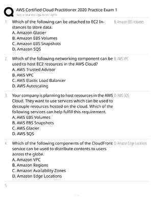 Preview of AWS Certified Cloud Practitioner 2020 Practice Exam 1 / score 100% / CLF-C01 test bank stu