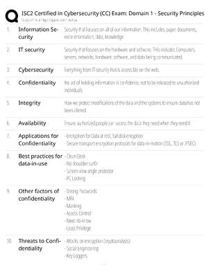 ISC2 Certified in Cybersecurity CC Domain 1 Security Principles / score 100% / 2025 update / exam prep study guide