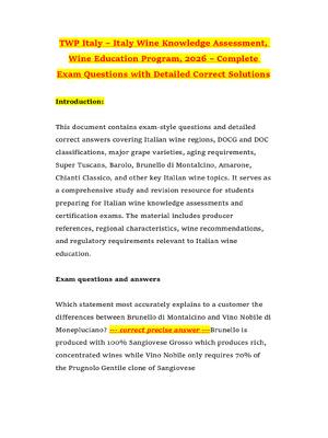 Preview of TWP Italy – Italy Wine Knowledge Assessment, Wine Education Program, 2026 – Complete Exam