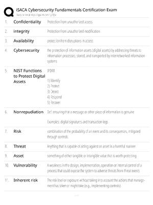 ISACA Cybersecurity Fundamentals Certification Exam / score 100% / 2025 update / test bank study guide