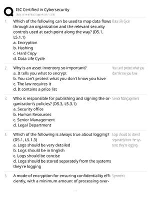 ISC Certified in Cybersecurity / score 100% / 2025 update / CC exam prep study guide