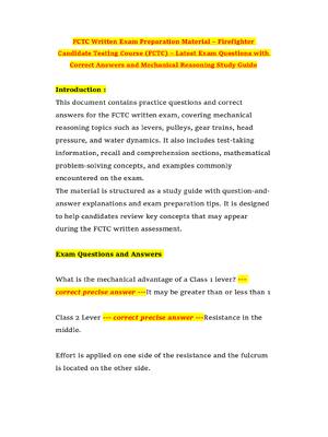 Preview of FCTC Written Exam Preparation Material – Firefighter Candidate Testing Course (FCTC) – Lat