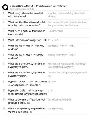 Preview of Georgette LMR PMHNP Certification Exam Review / score 100% / 2025 update / psychiatric nur