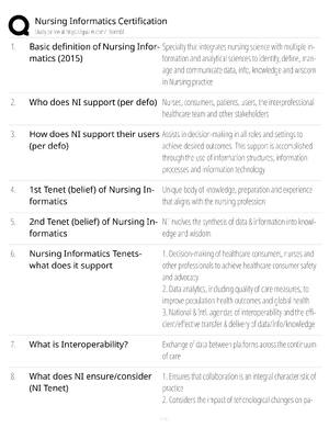 Preview of Nursing Informatics Certification / score 100% / 2025 update / RN-BC exam prep study guide