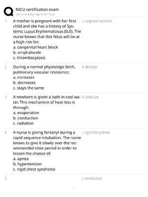 Preview of NICU Certification Exam / score 100% / 2025 update / RNC-NIC exam prep study guide