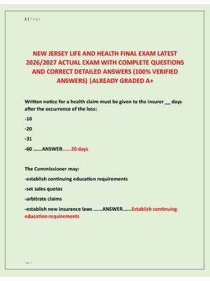 Preview of NEW JERSEY LIFE AND HEALTH FINAL EXAM LATEST  2026/2027 ACTUAL EXAM WITH COMPLETE QUESTION