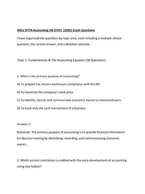 Preview of WGU D774 Accounting OA (PDF)  [2026] Exam Questions