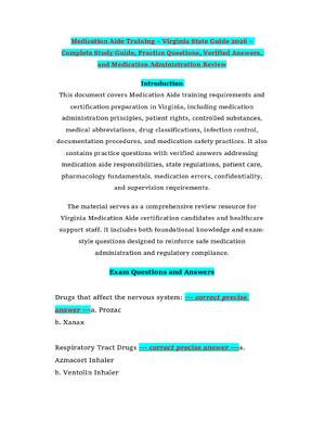 Medication Aide Training – Virginia State Guide 2026 – Complete Study Guide, Practice Questions, Verified Answers, and Medication Administration Review