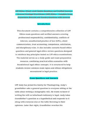 LPP Ethics (Final) 2026 Update Questions and Verified Answers – Licensed Paralegal Practitioner (LPP) Ethics – Complete Exam Preparation Material and Practice Questions with Answers