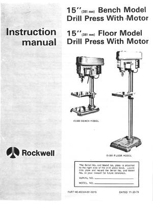 Preview of Delta Rockwell 15 Drill Press Instruction Manual Mdl 15-080 & 15-081