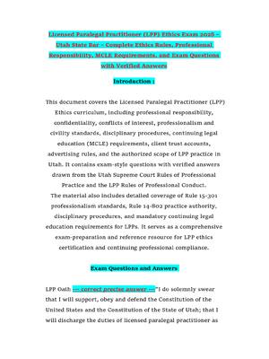Licensed Paralegal Practitioner (LPP) Ethics Exam 2026 – Utah State Bar – Complete Ethics Rules, Professional Responsibility, MCLE Requirements, and Exam Questions with Verified Answers