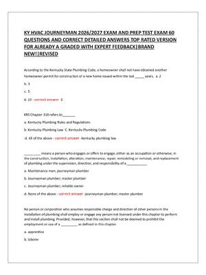 Preview of KY HVAC JOURNEYMAN 2026/2027 EXAM AND PREP TEST EXAM 60  QUESTIONS AND CORRECT DETAILED AN