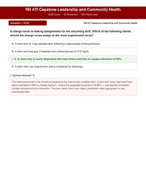 RN ATI Capstone Leadership and Community Health 2026 Exam 50 Questions And Answers