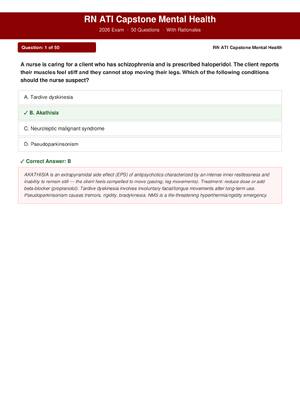 RN ATI Capstone Mental Health 2026 Exam 50 Questions And Answers