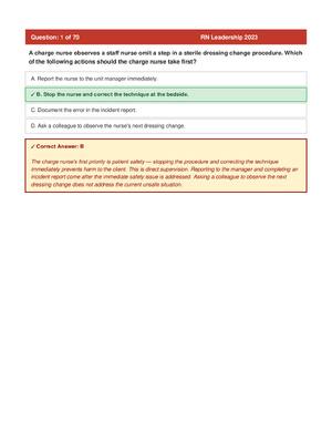RN Leadership 2023-2026 70 Questions And Answers
