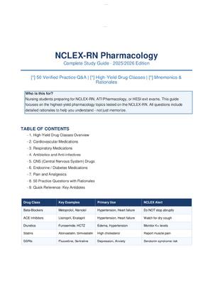 Preview of NCLEX-RN Pharmacology Complete Study Guide - 2025/2026 Edition