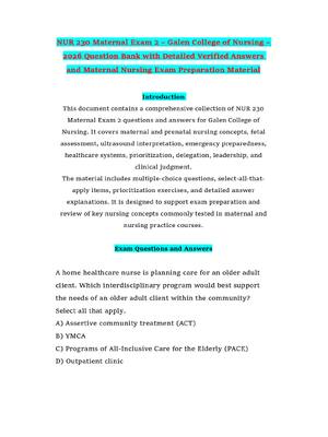 NUR 230 Maternal Exam 2 – Galen College of Nursing – 2026 Question Bank with Detailed Verified Answers and Maternal Nursing Exam Preparation Material