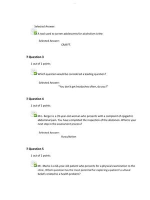 Preview of NURS 6512 HEALTH ASSESSMENT MIDTERM  EXAM Review Test Submission: Exam - Week 6