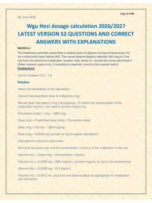 Preview of Wgu Hesi dosage calculation 2026/2027  LATEST VERSION 52 QUESTIONS AND CORRECT  ANSWERS WI