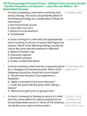 Preview of ATI Pharmacology Proctored Exam Mastery Review – Complete Assessment Prep – Verified Questions and Answers – Ultimate Success Strategy – A+ Guaranteed