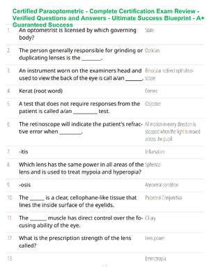 Certified Paraoptometric Certification Mastery Guide – Complete Exam Review – Verified Questions and Answers – Ultimate Preparation System – A+ Guaranteed Success