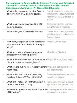 Basic Optician Training and Spherical Correction Mastery Guide – Complete Optical Foundations Review – Verified Questions and Answers – Ultimate Exam Success Formula – A+ Guaranteed