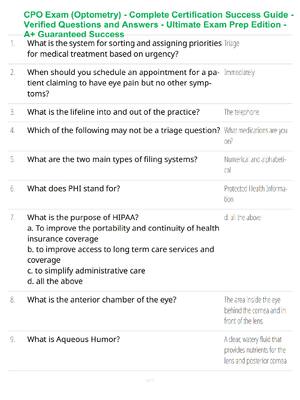 CPO (Optometry) Certification Mastery Guide – Certified Paraoptometric Exam Review – Verified Questions and Answers – Complete Success Blueprint – A+ Guaranteed
