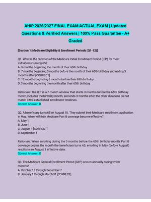 Preview of AHIP FINAL EXAM ACTUAL  EXAM 100% VERIFIED  SOLUTIONS 2026/2027  GUARANTEED PASS