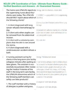 NCLEX-PN Coordination of Care Study Guide - Verified Questions and Answers - A+ Guaranteed Success Exam Review
