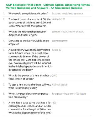 ODP Spectacle Study Guide - Verified Questions and Answers - A+ Guaranteed Success Exam Review