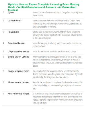 Optician License Exam Study Guide - Verified Questions and Answers - A+ Guaranteed Success Review