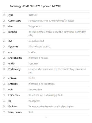Preview of Pathology PIMS Class 173 Study Guide - Verified Questions and Answers - A+ Guaranteed Succ