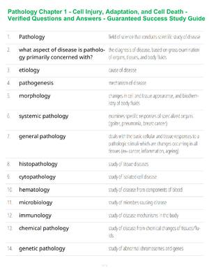 Preview of Pathology Chapter 1 Study Guide - Verified Questions and Answers - A+ Guaranteed Success E